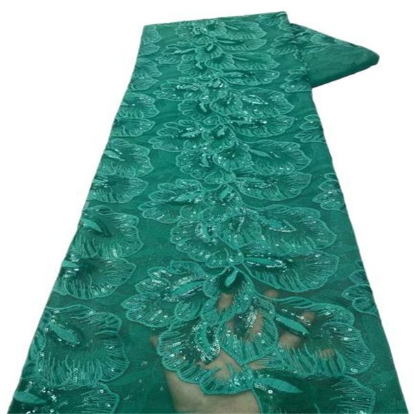 Secuencia negra tela de encaje africano 5 yardas de alta calidad láser cortes de lentejuelas de malla de malla telas de lujo de boda nigeriana verde