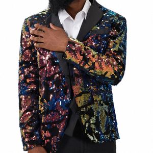 Noir Sequin One Butt Châle Col Costume Veste Hommes Bling Glitter Discothèque Bal DJ Blazer Veste Hommes Vêtements De Scène pour Chanteurs K8kx #