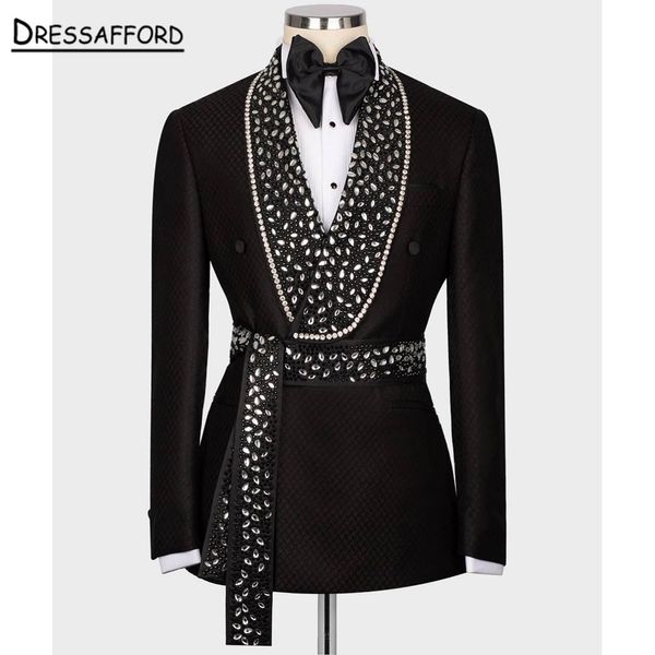 Suisseaux de mariage à paillettes à paillettes noires combinaisons formelles Men sur mesure Black Prom Blazer sets Male Fashion Man Suit (veste + pantalon)