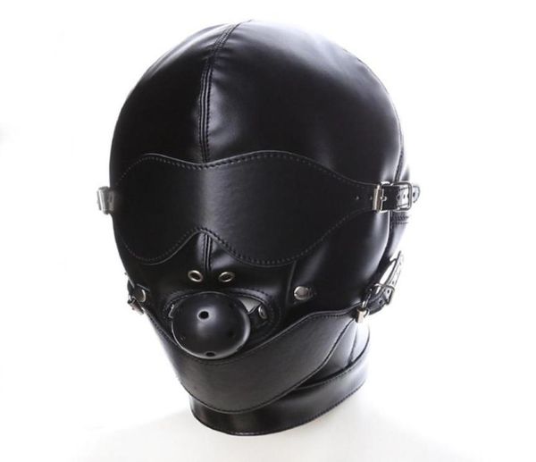 Masque sexuel noir Fétisan BDSM Cuir Bouche pour les yeux Hood Ball Gag Sex Produit de sexe Costume érotique Costume pour couple Femmes S19704953828