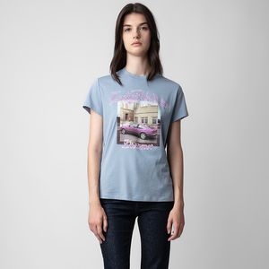 2024 Marque de mode française Zv Women T-shirt Graphique T-shirt Summer Rose Car 3D Digital Imprimé à manches courtes Round Cotton T-T-T-T-T-T-T-T-T-T-T-Street Femmevintage Streetwear décontracté