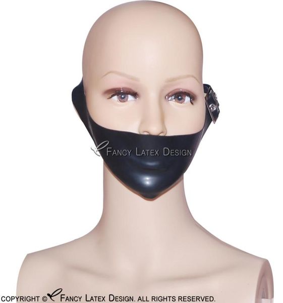 Black Sexy Bondage Latex Masque en caoutchouc Masques en caoutchouc Hood Protégé avec des boucles de ceintures 00261139026