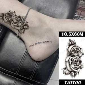 Noir Sexy fleur tatouage autocollant temporaire étanche cheville épaule tatouage 3D réaliste corps Art Flash faux Tatoo femmes et hommes