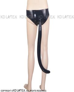 Slips en Latex Sexy noirs avec short à queue gonflable de chat sous-vêtements en caoutchouc pantalons sous-vêtements 00525151375
