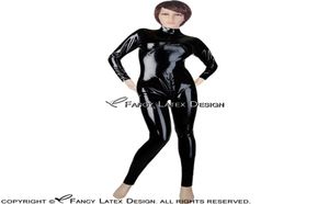 Costumes de Catsuit en Latex Sexy noir avec fermeture à glissière sur les seins et body en caoutchouc à fermeture éclair d'entrejambe avant à arrière Zentai 00501477946