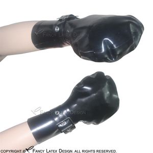 Zwarte Sexy Latex Handschoenen Kostuum Accessoires met Riemen Gespen Fetish Bondage Rubberen Wanten Grote Maat 00023068