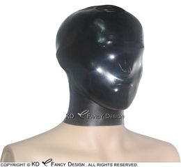 Zwarte sexy latex kap met rits aan de achterkant ritsen open neusgat rubberen masker ronde kraag effen 00018694013