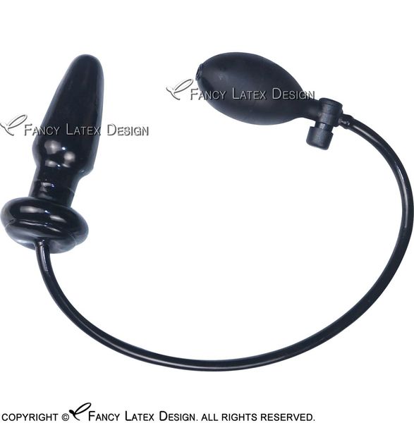 Plug anal gonflable en latex sexy noir, pompe en caoutchouc, lavement anal 00124079340