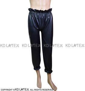 Zwarte sexy latex broek met elastische band bloeiers pantalons met franjes rubberen legging broeken bodems plus maat 00234888105