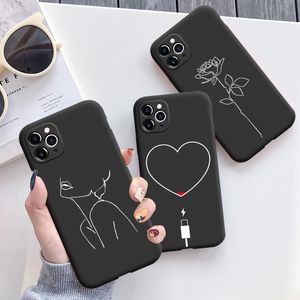 Black Sexy Lines Art Rose Heart Soft Silicone Cace Cque para iPhone 11 Pro Max 6 5Se 7 8Plus X XS XR Cubierta Soft Tpu Shell