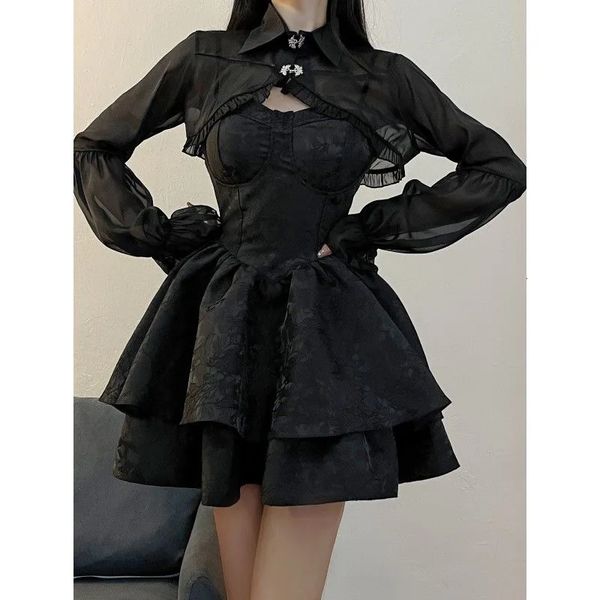 Negra sexy lolita dres gótica mini vestidos harajuku halloween vestuario de manga larga vestimenta de hadas 240420