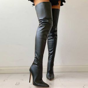 Zwart Sexy Over de Knie Laarzen voor Vrouwen Hoge Hakken Schoenen Dames Dij Winter Grote Lange Vrouwelijke Schoen 230922