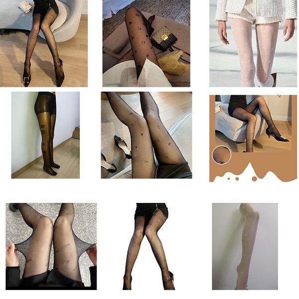 Bas de créateurs Deux paires de collants sexy noirs mode tout-en-un logo imprimé collants en peau noire Quatre saisons peuvent porter des leggings flocage mince mode anti-crochet