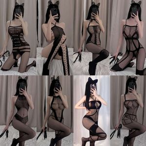 Medias de cuerpo entero transparentes sexis negras para Mujer, mono erótico con abertura en la entrepierna, lencería erótica para Mujer, disfraces de Cosplay Sexi