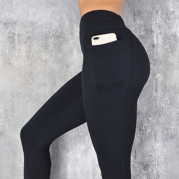 Noir Sexy Femmes Yoga Sport Leggings Téléphone Poche Fitness Running Pantalon Stretchy Sportswear Gym Slim Pant