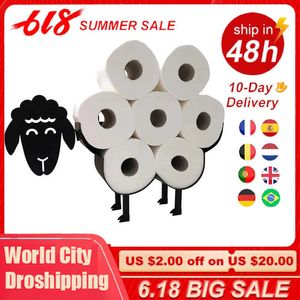 Black Sheep Wall-Mount Toilet Papier Roll Houder Nieuwigheid Vrijstaand Tissue Stand Stand Keuken Tool 210709