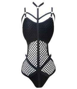 Black Sheer en tricot net en mailles de maillot de bain un morceau de maillot de bain femelle de bain baignade nage halter9478963