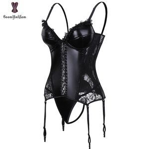 Noir brillant femmes Steampunk gothique dentelle Corset Faux cuir soutien-gorge Bustier Lingerie grande taille SXXXXXXL 220812