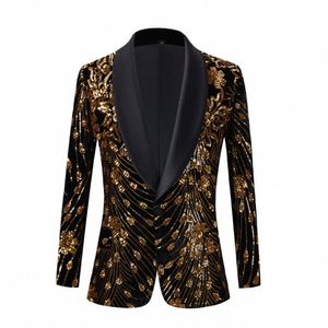 Negro brillante oro lentejuelas brillo adornado chaqueta chaqueta club nocturno traje de fiesta rojo hombres traje Homme etapa ropa para cantantes j4Lj #