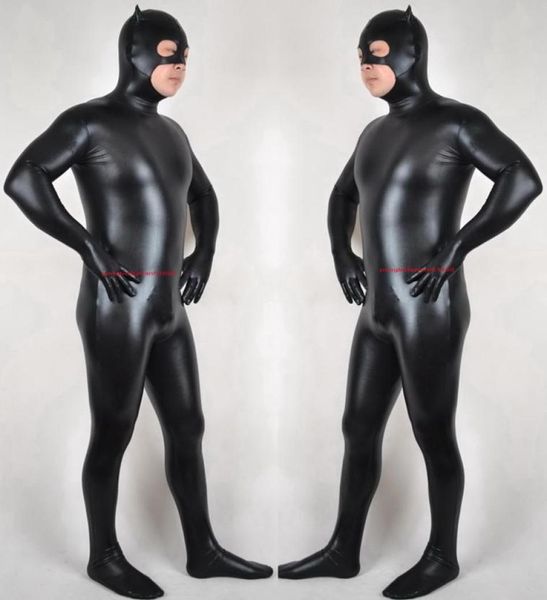 Black brillante lycra Catwoman Catwoman Catsuit Unisex Outfit Unisex Women Men Men Cat Talsuit Bodysuit Halloween Party Fanc7904394