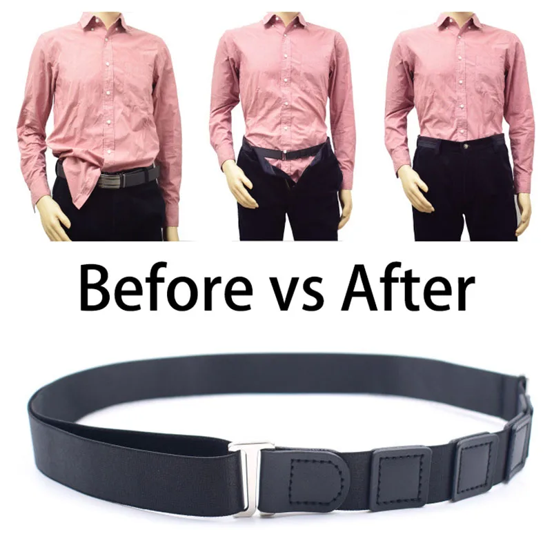 Camisa preta Fique cinto para homens Mulheres Manter camisa dobrada em elástico ajustável não deslizamento portador de camisa à prova de rugas