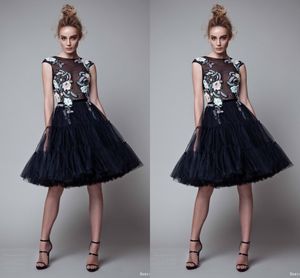 Robes De Soirée Courtes Noires Avec Broderie Colorée 2017 Tulle Tutu Jupe Longueur Au Genou Robes De Bal Voir À Travers Des Robes De Cocktail