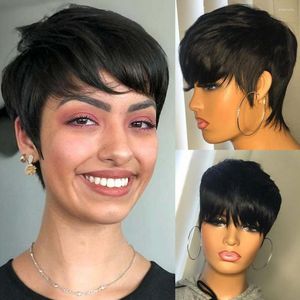 Black Short Pixie Cut Wig Human Hair Prejugado Virgen brasileña para mujeres