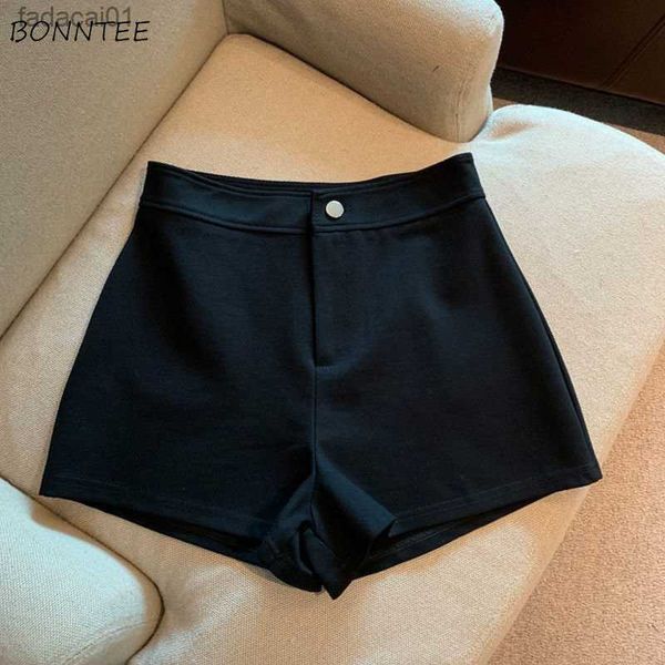 Pantalones cortos negros para mujer S4XL minimalista de verano de cintura alta para jóvenes adolescentes Hotsweet Allmatch moda coreana L230621