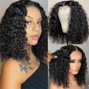 Black Shoulder Length Deep Wave Synthetic Short Afro Curly Lace Front For Women Daily Use Frontal