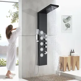 Juego de grifos de ducha de baño de alta presión con rociador de mano  multifuncional 2 en 1, sistema de ducha de lluvia negro mate con válvula,  bañera
