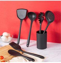 Ustensiles de cuisine en silicone noir Set Kitchen ustensiles de cuisine antiadhésive Spatule Ladle Egg Beers Phel de cuisine Outils de cuisine accessoires