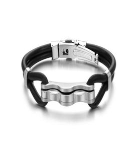 Black Silver Color Fashion Simple Men039s en cuir bracelet en acier inoxydable Watchband Bijoux Gift For Men Boys 52012055706363863
