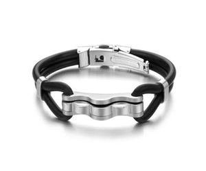 Black Silver Color Fashion Simple Men039s en cuir bracelet en acier inoxydable Watchband Bijoux Gift For Men Boys 52012055709103232