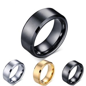 Bague en acier inoxydable et titane pour hommes et femmes, couleur noir et argent, Double biseau, accessoires pour bandes de mariage, bijoux cadeau pour femmes et hommes