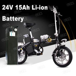 Zwart Zilver vis Aluminium case 24 v 15ah lithium ion accu voor elektrische fiets 350 w 250 w scooter + 29.4 v 2A lader