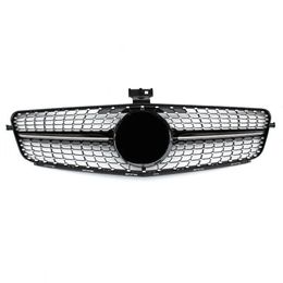 Zwart/ zilveren voorste diamantsterstijl Grille Grill voor Benz C Klasse W204 2007-2014 ABS Materiaal Glanzend bovenste grille