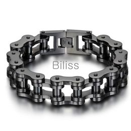 Bracelet en acier inoxydable pour hommes, noir, argent, large et lourd, 23cm, 18mm, chaîne de motard, vélo, moto, Bracelets pour hommes, Bangles281Z