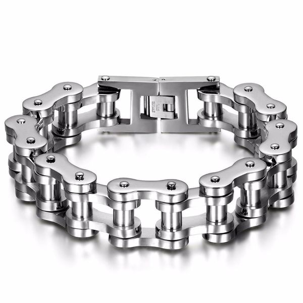 Noir/argent lourd large Bracelet en acier inoxydable 23cm * 18mm hommes motard vélo moto chaîne hommes Bracelets hommes Bracelets