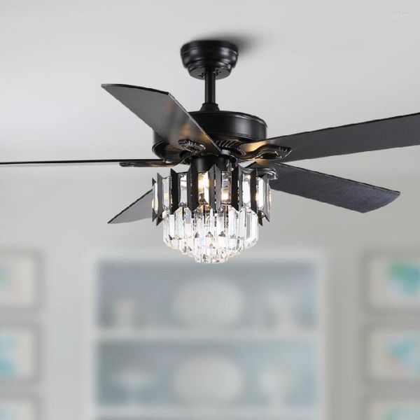 Ventilateurs de plafond en cristal de luxe en argent noir avec lumières 52 pouces Télécommande DC Lampe 110V / 220V Éclairage en bois