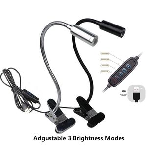 Zwart / zilver USB LED-bureaulamp met clip flexibele tafellamp 3W DC5V voor nachtkastje lezen studie kantoor werk kinderen nachtlampje