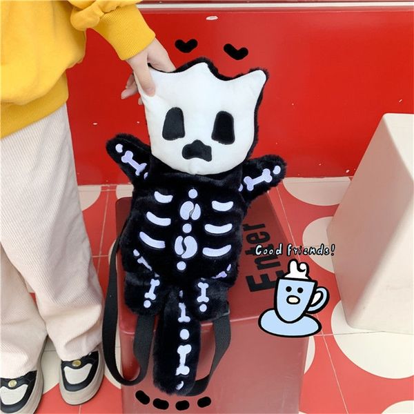 Squelette noir Harajuku Mini sac à dos femmes hommes centre commercial Goth foncé esthétique Emo fée Grunge Alt sac à fourrure mode coréenne 220819
