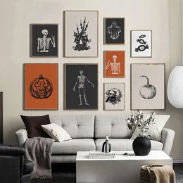 Póster de esqueleto negro Magic Candy Canvas Pintura abstracta Arte de Halloween Impresión Nordic Myster Witch Wall Room Decoración del hogar WO6