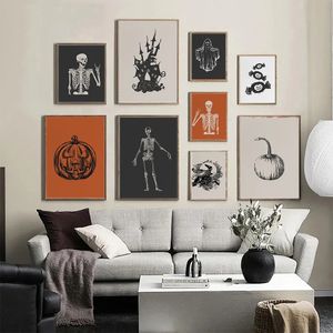 Zwart skelet poster magie snoep canvas schilderen abstracte Halloween kunst print Noordse mysterie heksen muur picture kamer huisdecor wo6