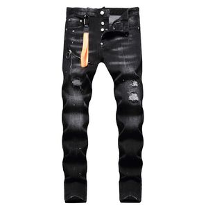 Zwarte skinny jeans heren ontwerper slanke fit broek vintage klassieke stretch distress rip biker motorfiets broek luxe denim pan