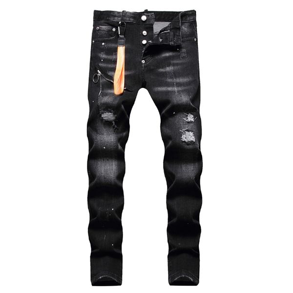 Black Skinny Jeans Men Designer Slim Fit Pants Vintage Classic Stretch Distress Rip Biker Motorcycle Bytulers de mezclilla de lujo