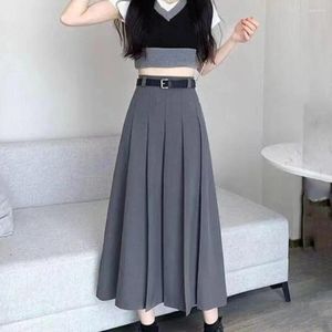 Jupe noire élégante jupes midi femmes vintage hautes streetwear plissé de la taille coréenne gris gris décontracté tous correspondent à une ligne sk