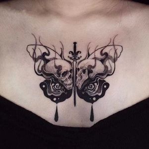 Zwarte Schedel In Vlinder Tijdelijke Tattoo Stickers Voor Mannen Vrouwen Arm Borst Body Art Nep Tattos Waterdicht Party Decals Tatoos