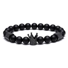 Black Skull Strands Men Titanium Steel Bracelet 8 mm Natural Onyx Stone Beads Charm Jewelry Fashion Gift Valentin's Day Holid2817