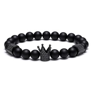 Zwarte Schedel Strengen mannen Titanium Stalen Armband 8mm Natuurlijke Onyx Steen Kralen Charme Sieraden Mode Cadeau Valentijnsdag Holid205d