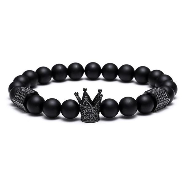 Black Skull Strands Men Titanium Steel Bracelet 8 mm Natural Onyx Stone Beads Charm bijoux Fashion Gift Valentin pour la Saint-Valentin Holid251m